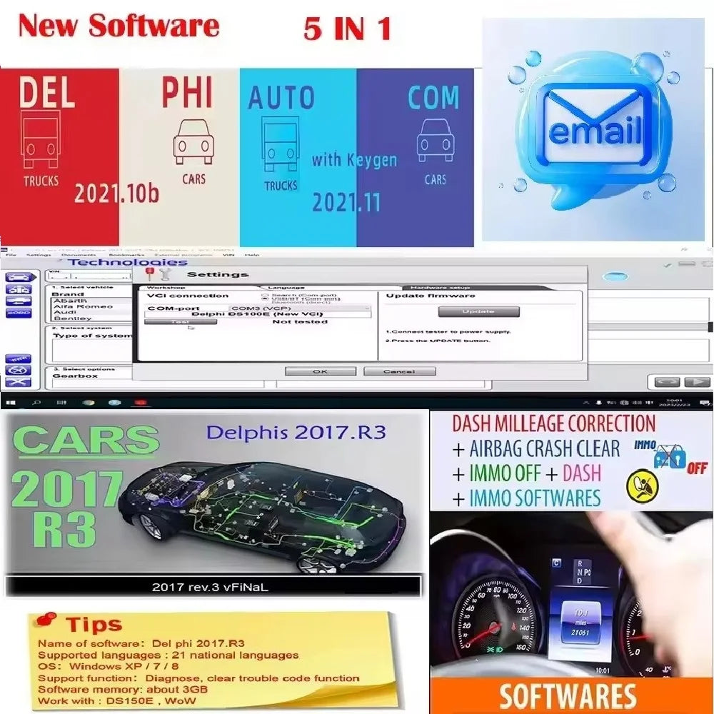 2025 Latest Autocoms 2021.11+Delphis 2021.10b with keygen+ For Delphi 2017 r3 Keygen+IMMO OFF SOFTWARES+DASH MILLEAGE CORRECTION