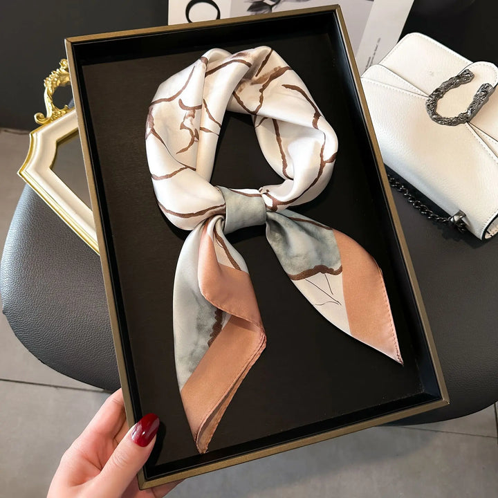 Luxury Women's Soft Satin Hair Scarves Fashion Square Printed Headscarf 70cm Professional Accessories Designer Scarf Headband