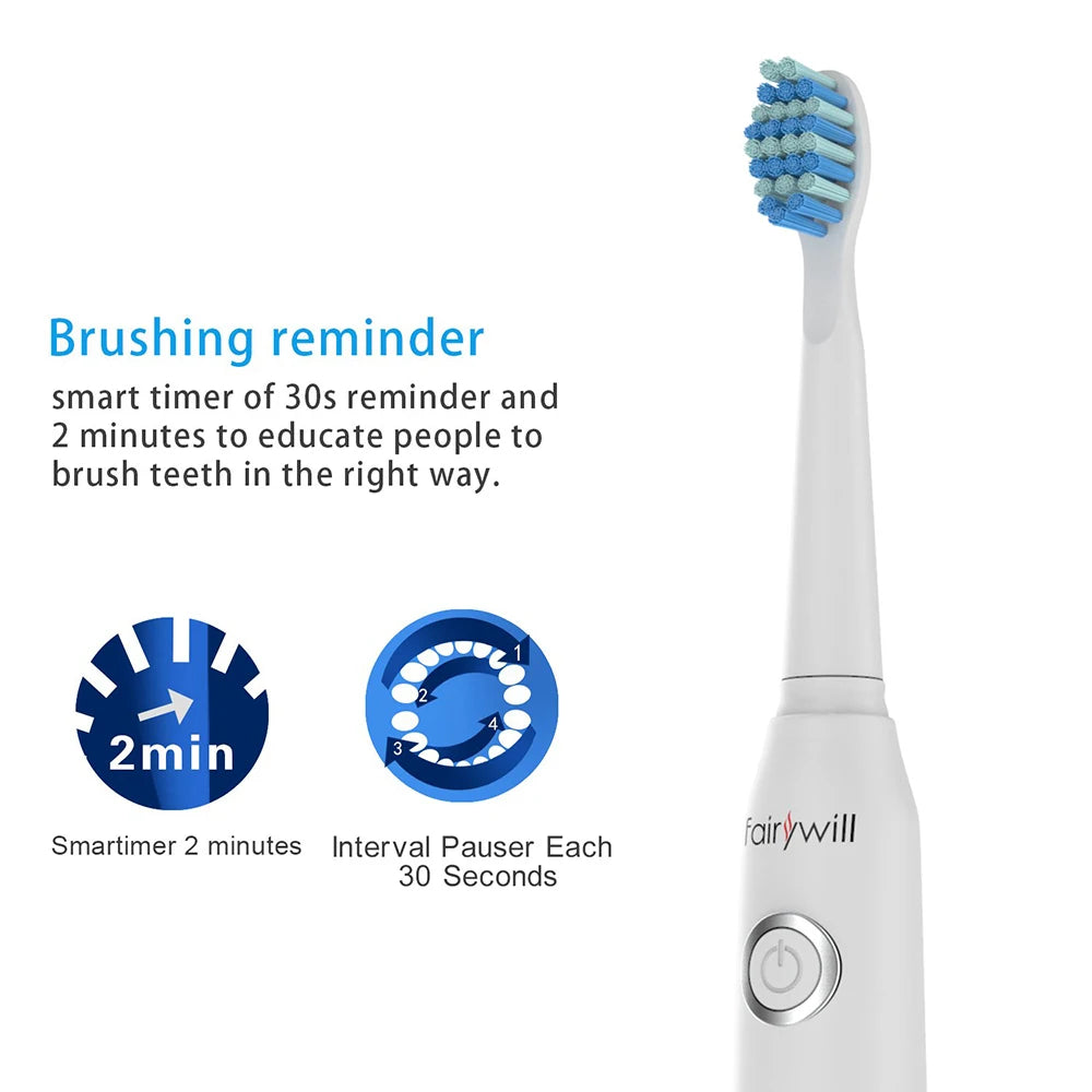 Fairywill Electric Sonic Toothbrush FW-507 USB Charge Rechargeable Adult Waterproof Electronic Tooth Brushes Replacement Heads S