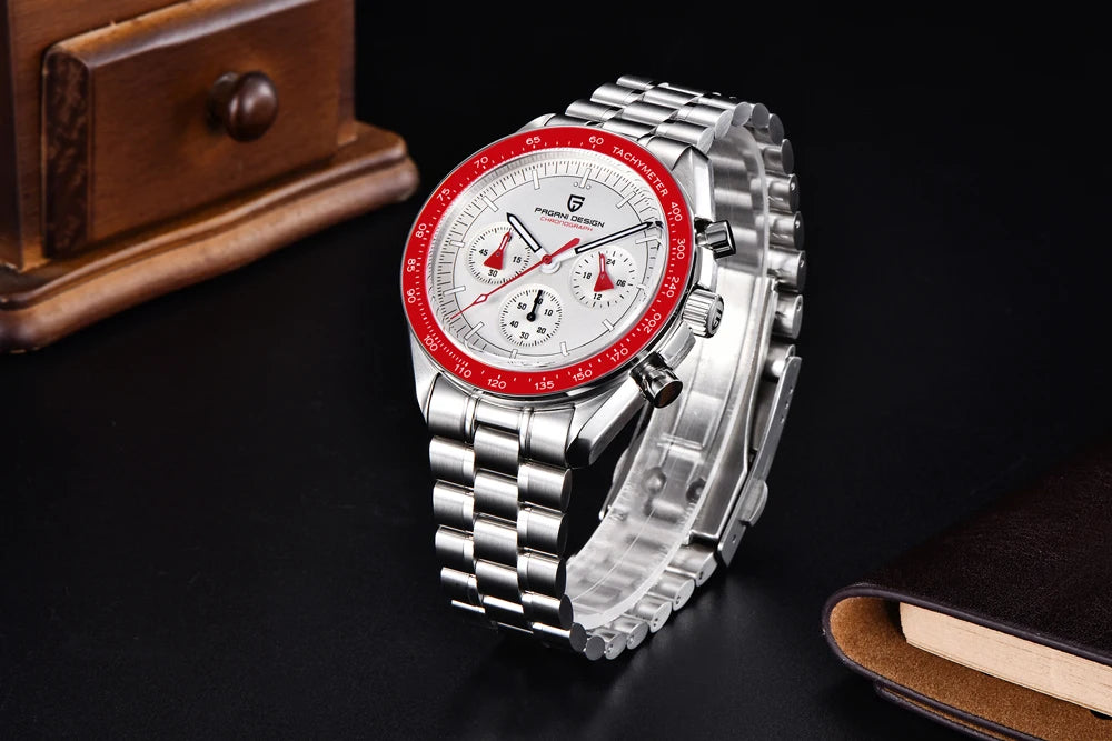 PAGANI DESIGN 2025 New Moon Men's Watches Luxury Quartz Watch For Men VK63 Chronograph AR Sapphire Mirror Ceramic Bezel Luminous