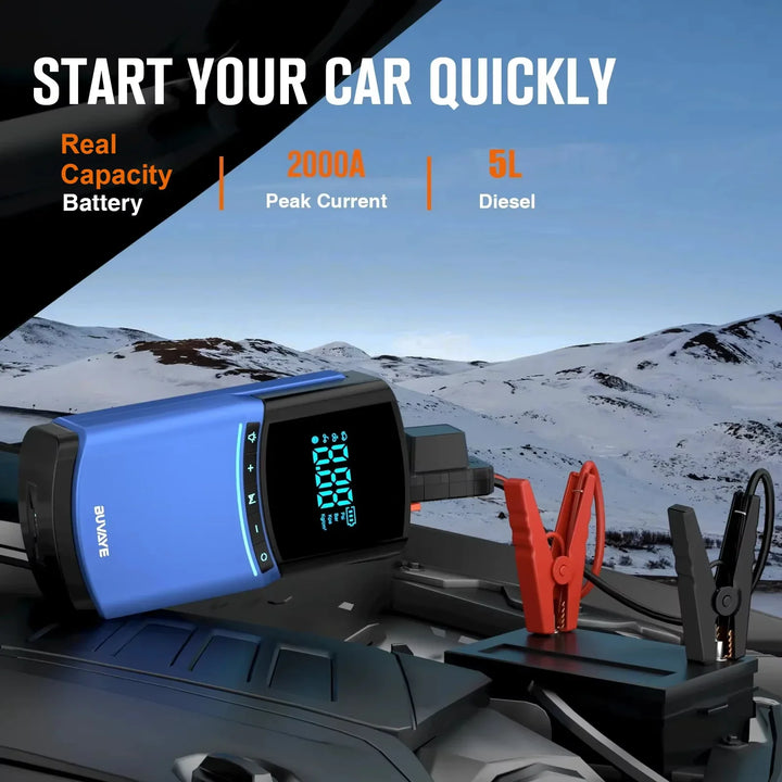 BUVAYE Car Jump Starter Air Pump 150PSI 2000A Jump Starter car battery starter Power Bank 150PSI Tire Compressor Powerbank