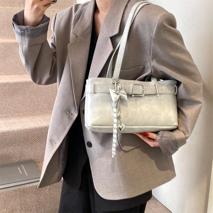 MOODS Belt Buckle Design Shoulder Satchels Bag For Women 2025 New In Luxury Designer Handbags Branded Fashion Totes With Pendant