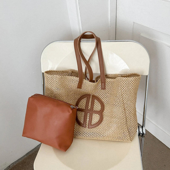Straw Hollow Out Knitting Tote Bag Large Capacity Handmade Shoulder Handbag Women 2023 Designer Casual Beach Bag Ethnic Style
