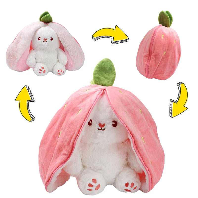 Kawaii Fruit Bunny Plush Toy Cute watermelon StrawberryCarrot  Reversible Rabbit Zipper Plush Toy Kids Birthday Gift