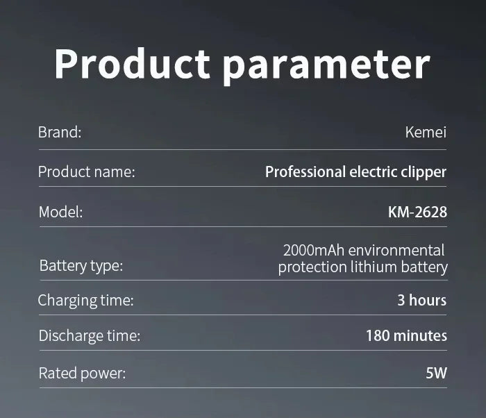 Kemei KM-2628 KM-678 KM-2024 Professional Electric Hair Clippers Beard Clipper Rechargeable Men's Shaver Hair Trimmer Kit Men