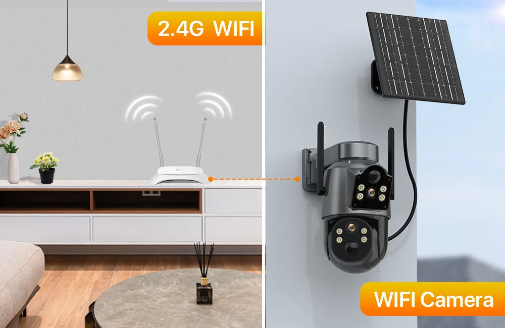 4K HD Solar WiFi Camera Outdoor Built-in Battery Dual Lens 2K Security Camera Solar Panel Wireless Video Surveillance CCTV iCSee
