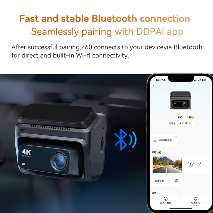 DDPAI Z60 4K+2K+1080P Dashcam Support Rear and Interior with GPS 5GHz WiFi  ADAS NightVIS 2.0 Dash Camera 24H Parking Monitor