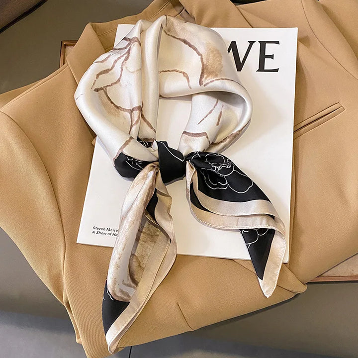 Luxury Women's Soft Satin Hair Scarves Fashion Square Printed Headscarf 70cm Professional Accessories Designer Scarf Headband