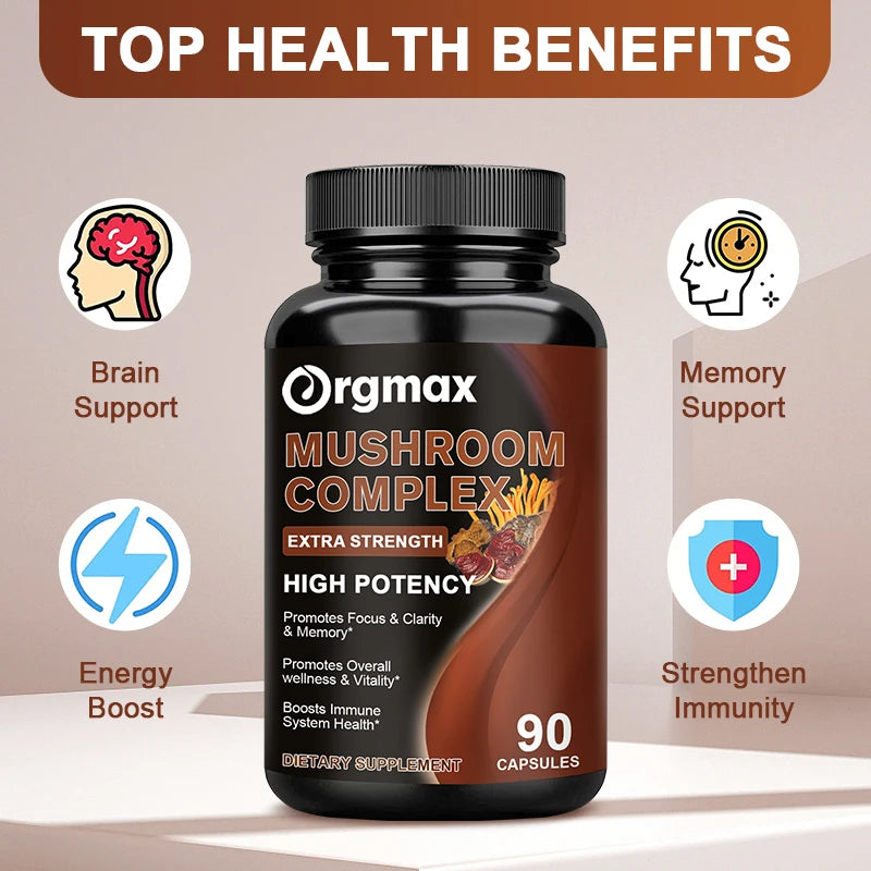10 Mushrooms Blend Supplement - Lions Mane, Cordyceps,Turkey Tail -Natural Stress & Mood Support Brain, Memory & Focus, Immune