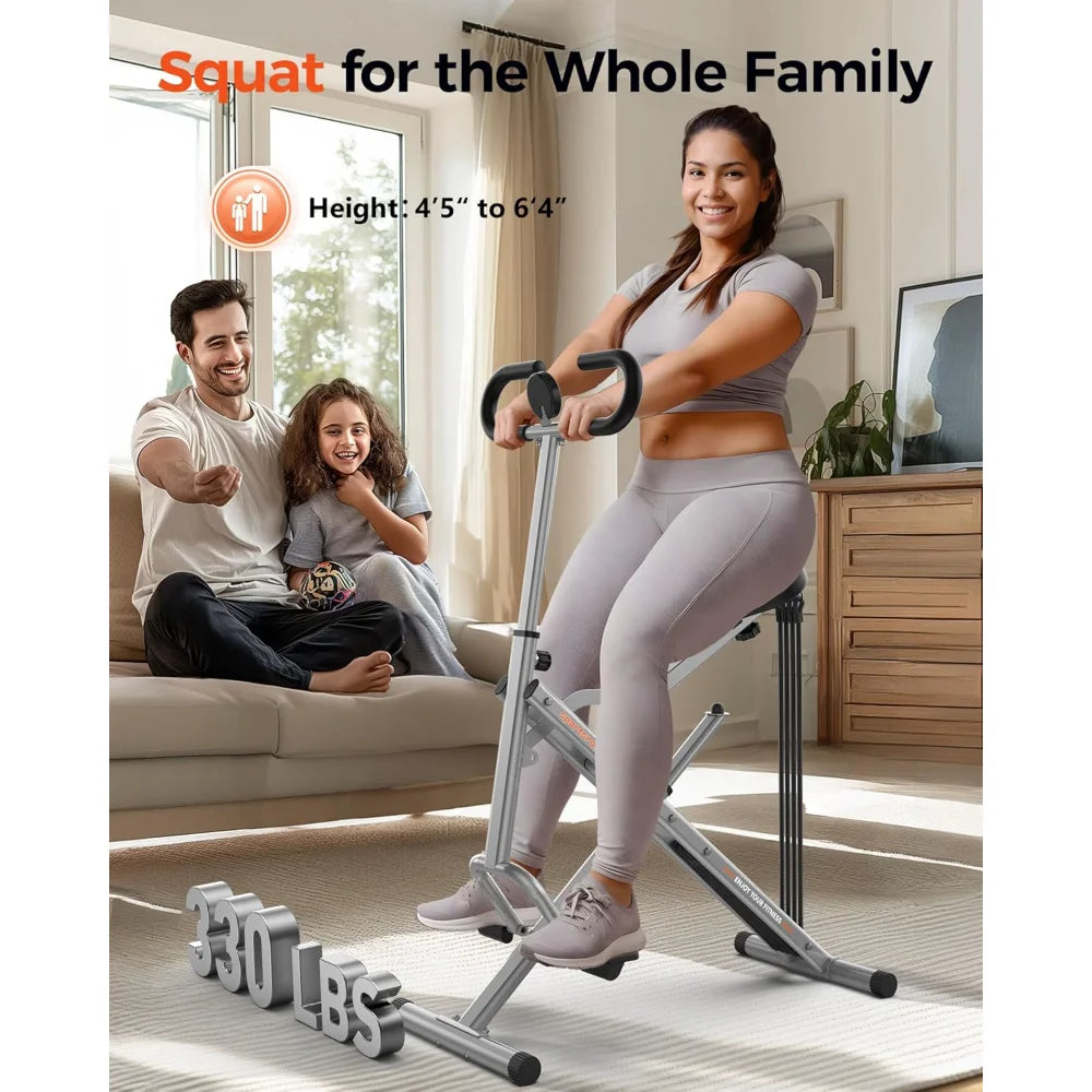 Pink Squat Machine for Home,Rodeo Core Exercise Machine,330lbs Foldable,Adjustable 4 Resistance Bands,Ride