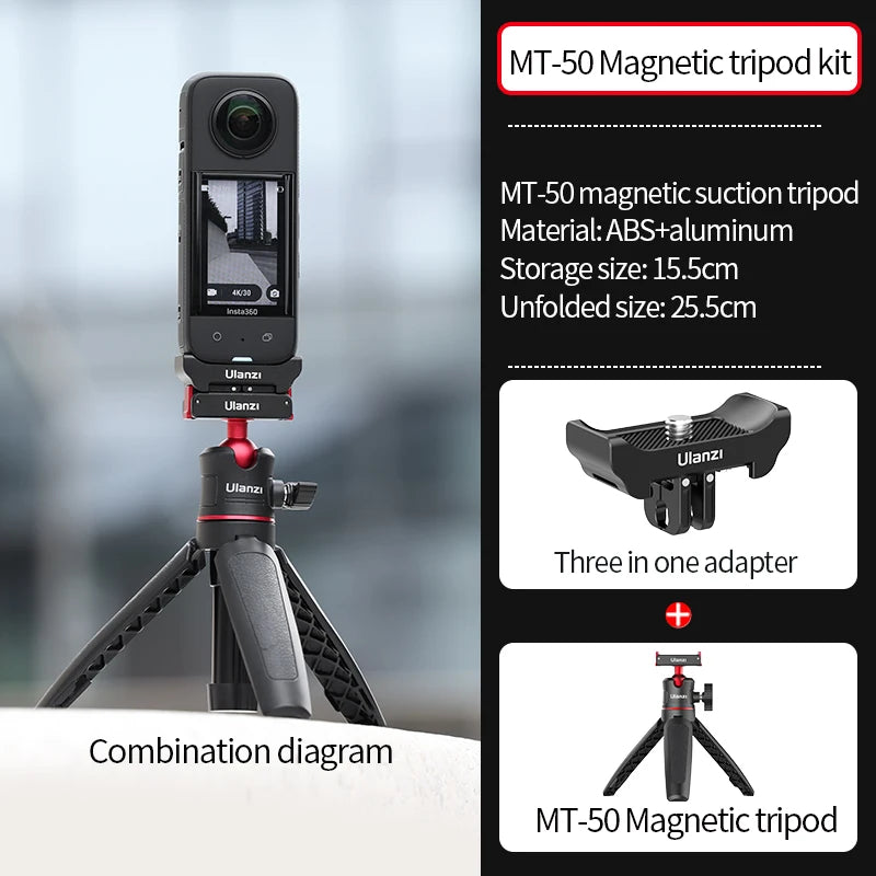 Ulanzi MT-50 Magnetic Tripod for Dji Osmo Action 5 4 3 Adjustable Underwater Selfie Stick Stand Mount Action Camera Accessories