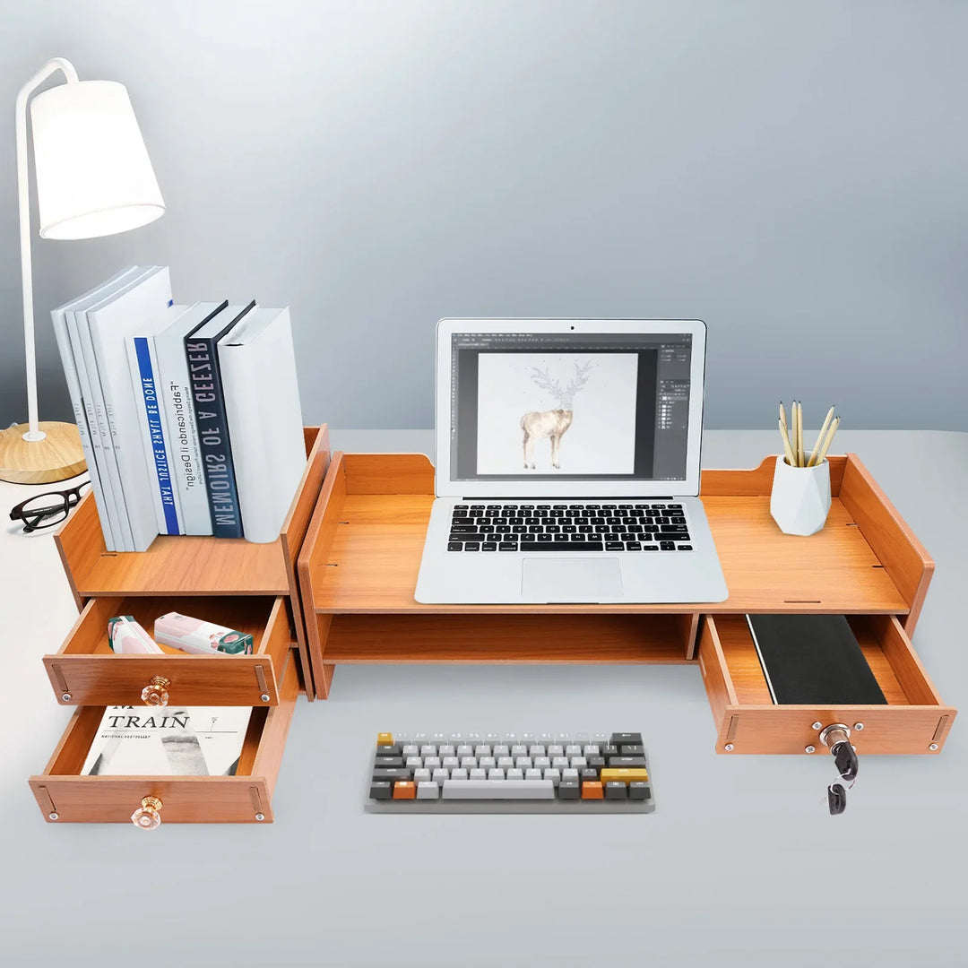 Wood Computer Rack with Drawers