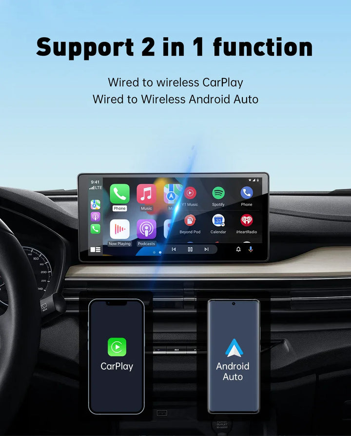 XUDA 2in1 Wireless CarPlay AI Mini Box Android Auto Box Plug&Play Automatic Connection Compatible with 99% of Cars For Car Radio