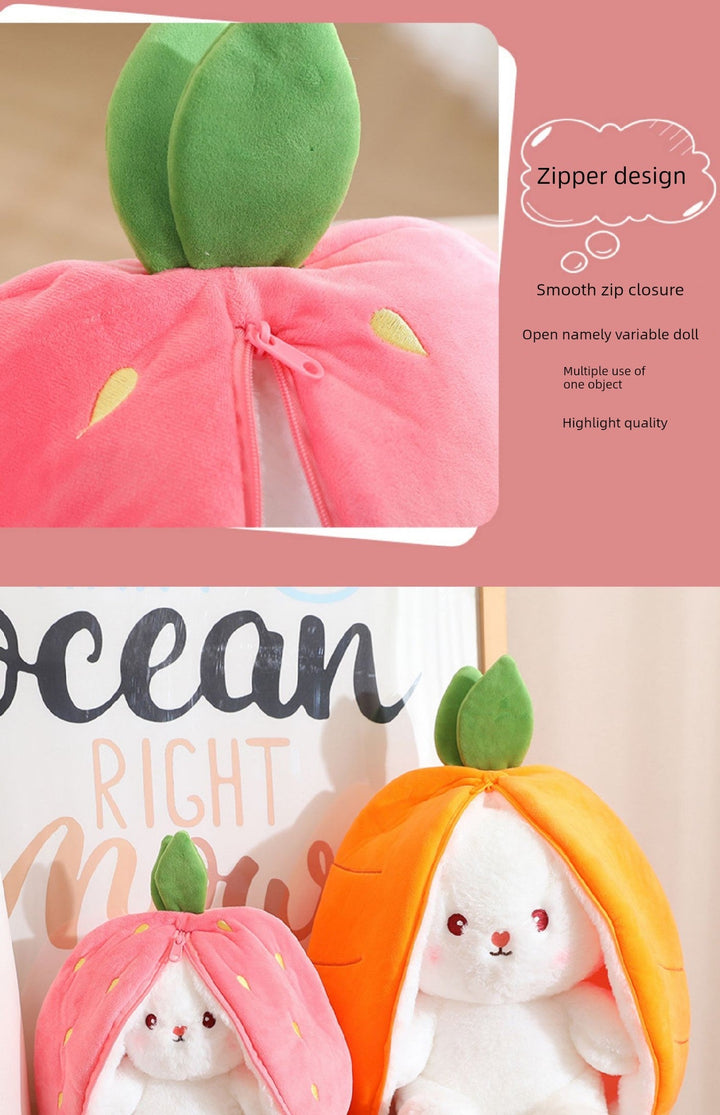 Strawberry Rabbit Doll Transformation Strawberry Rabbit Doll Zipper Plush Toy Rabbit Doll Birthday Gift for Girls Female