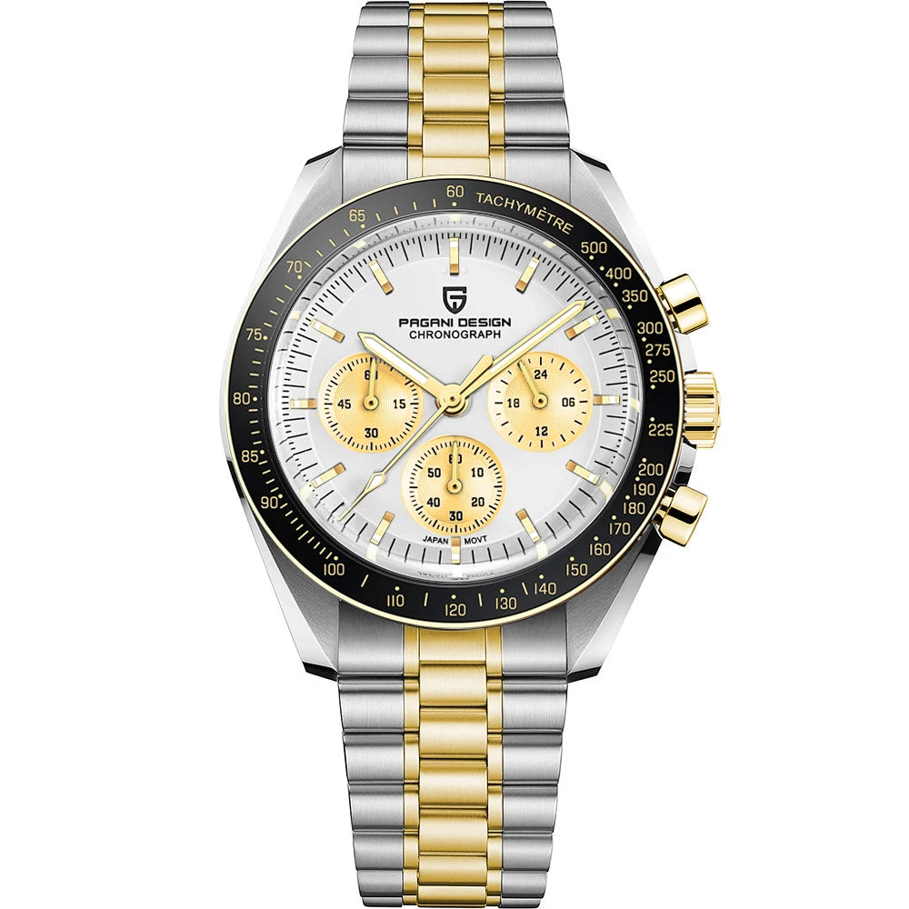 PAGANI DESIGN 2025 Silver Gold Moon Luxury Quartz Watches Men Sport Chronograph Sapphire Crystal Stainless steel Watch For Men
