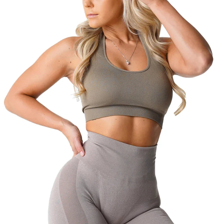 New Limitless Ribbed Seamless Halter Bra Spandex  Woman Fitness Elastic Breathable Breast Enhancement Leisure Sports Underwear