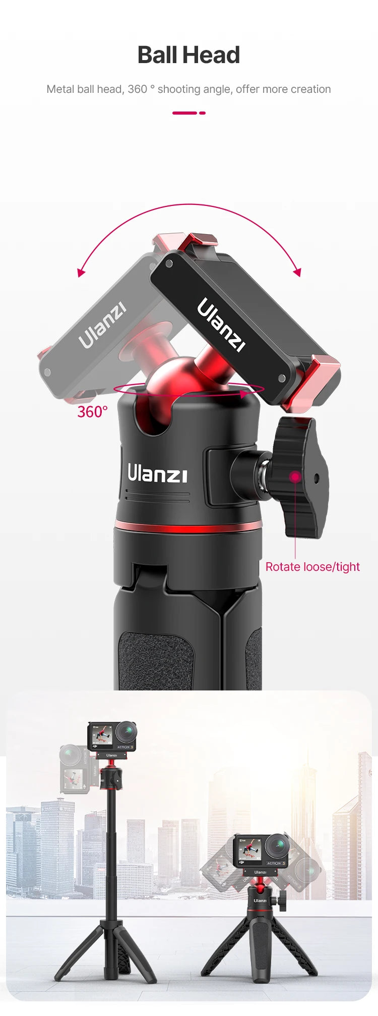 Ulanzi MT-50 Magnetic Tripod for Dji Osmo Action 5 4 3 Adjustable Underwater Selfie Stick Stand Mount Action Camera Accessories