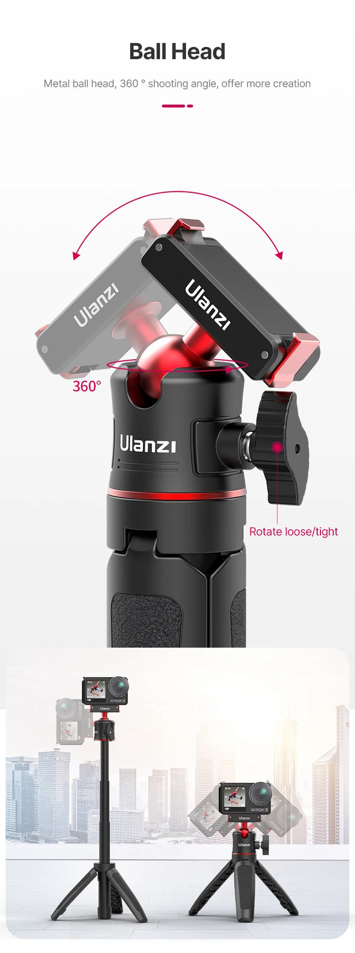Ulanzi MT-50 Magnetic Tripod for Dji Osmo Action 5 4 3 Adjustable Underwater Selfie Stick Stand Mount Action Camera Accessories