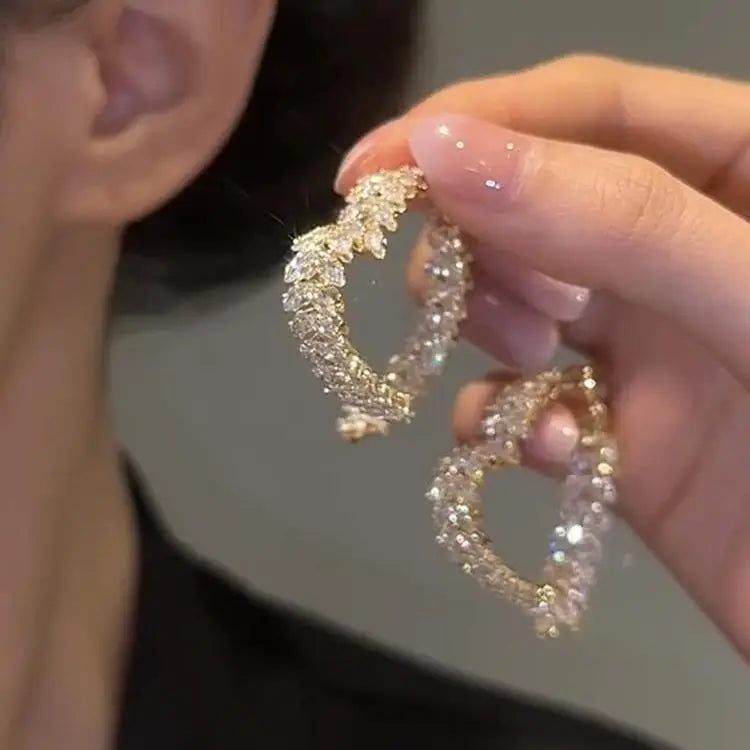 New Design Luxury Zircon Flower Stud Earrings for Women Fashion Brand Jewelry Double Used Crystal Leaves Earrings