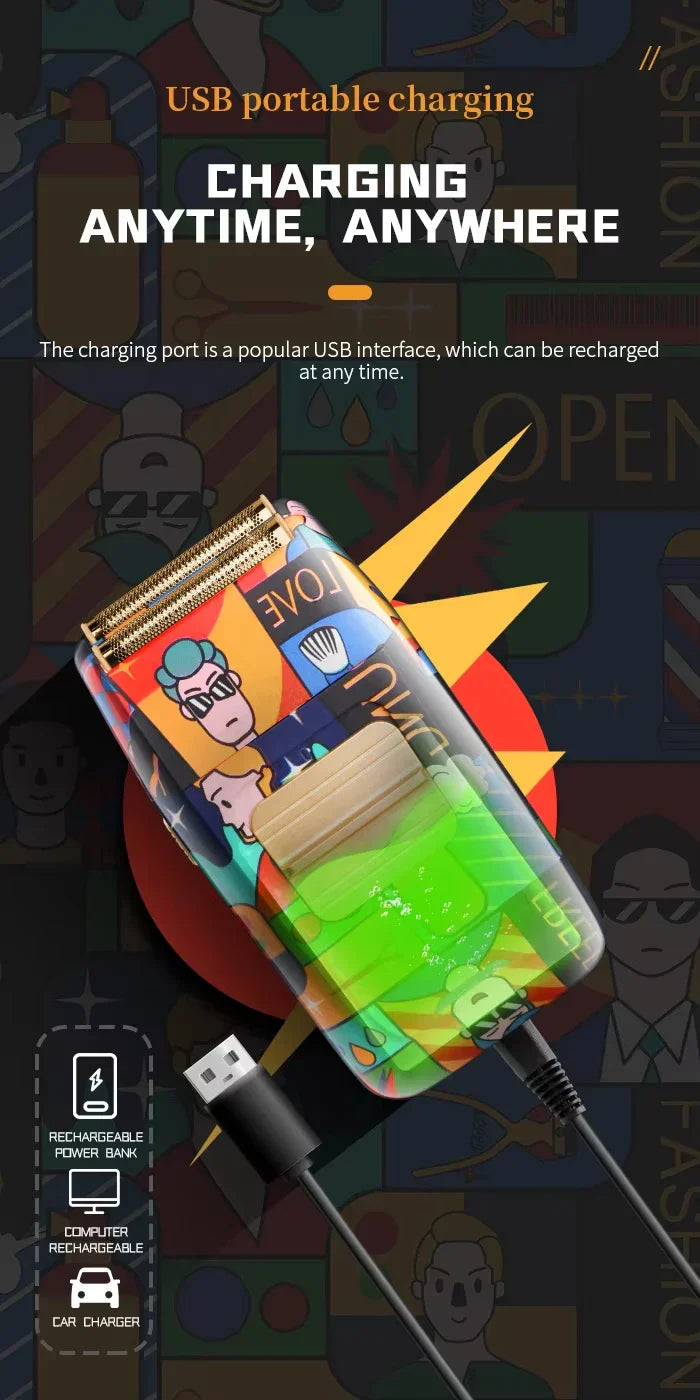 Kemei Professional Electric Hair Clipper Rechargeable Graffiti Pattern Beard Trimmer Men's Shaver KM-MAX2092 KM-MAX5090 KM-1102H