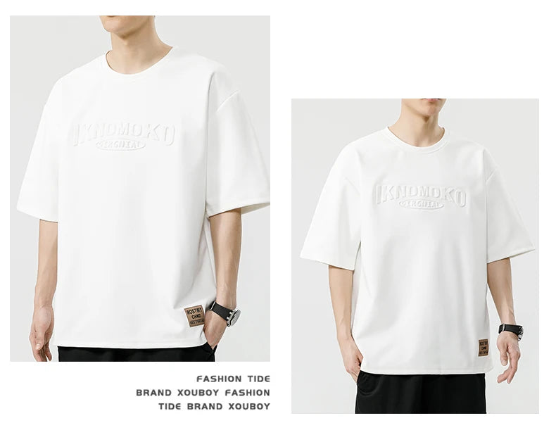 Summer Men's T-Shirt Retro Street Trendy Men's Loose Hip Hop Short Sleeve Casual Print Mens Streetwear Top Tees Fashion Male Top
