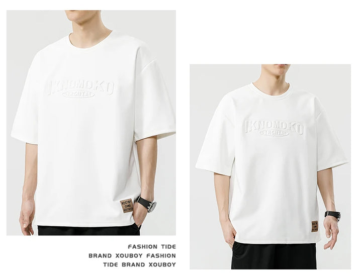 Summer Men's T-Shirt Retro Street Trendy Men's Loose Hip Hop Short Sleeve Casual Print Mens Streetwear Top Tees Fashion Male Top