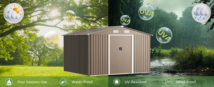 10 x 8 FT Outdoor Storage Shed, Waterproof, Lockable Door Metal Tool Sheds w/Sliding Door and Air Vents, Metal Storage Shed