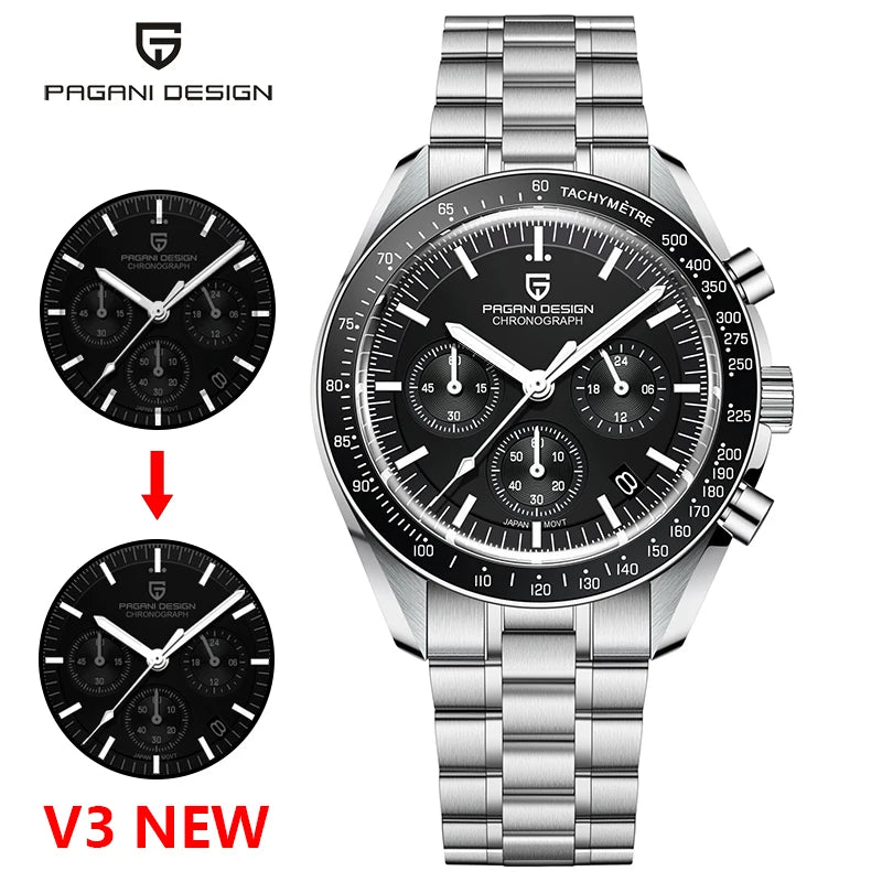 PAGANI DESIGN 2023 New Moon Watch For Men Quartz Multifunction Chronograph Sports Mens Watches Top Brand Luxury Sapphire Mirror