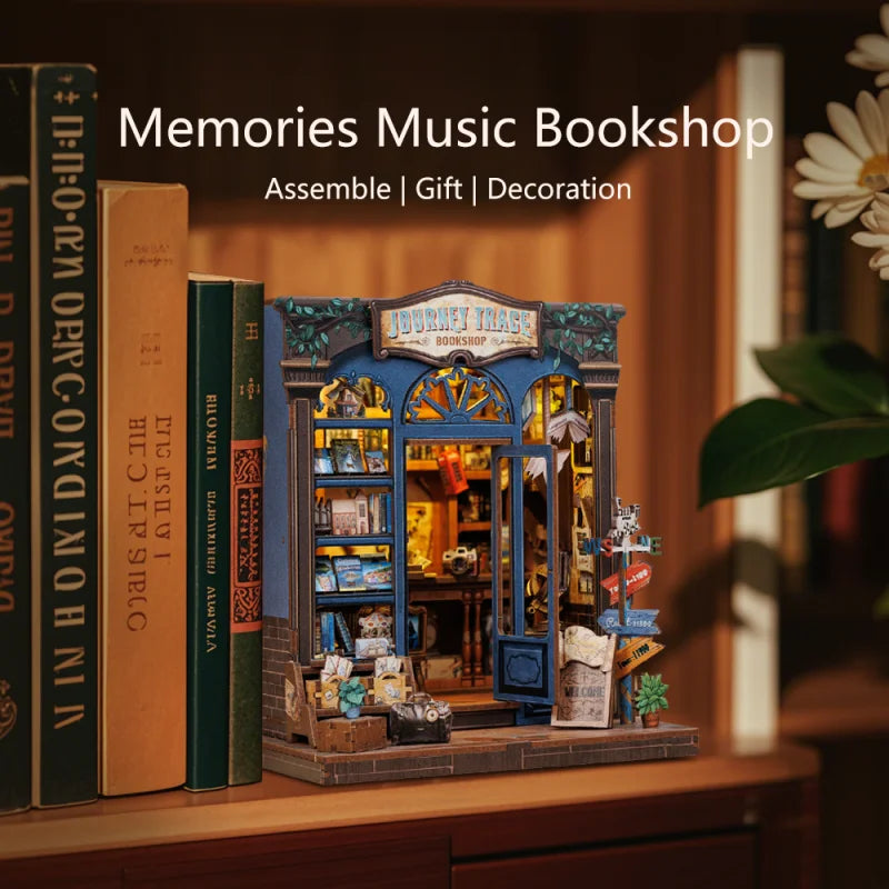 CUTEBEE Bookstore Book Nook with Light DIY Miniature Wooden Dollhouse for Decor Gift Bookshelf Insert Kit 3D Puzzle