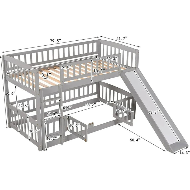 Twin Low Bunk Bed with Slide