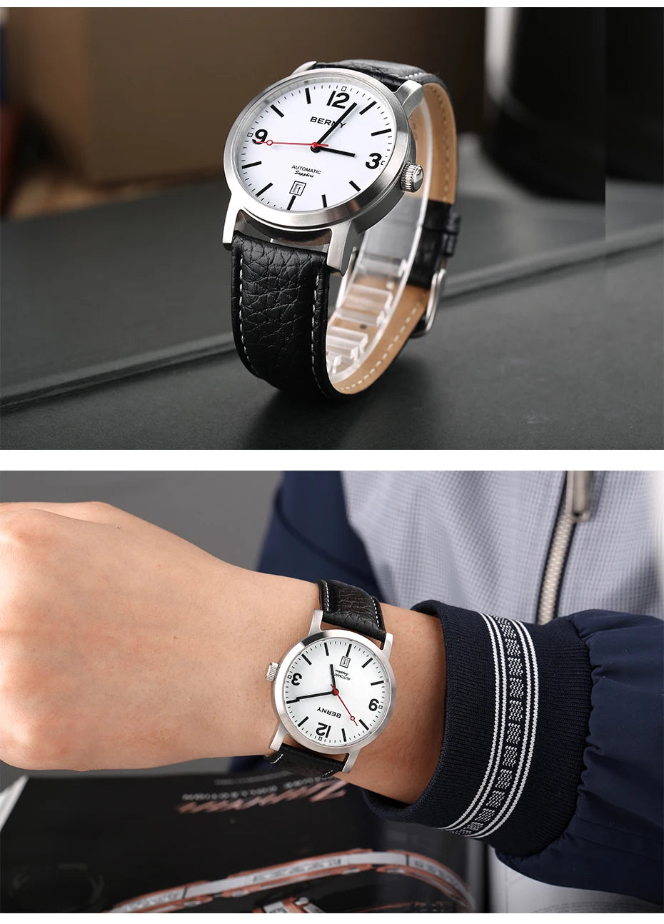BERNY Watch for Men Mechanical Automatic Watches Seagull Luxury Brand Male Clock Water Resistant Swiss Railway Men's Wristwatch