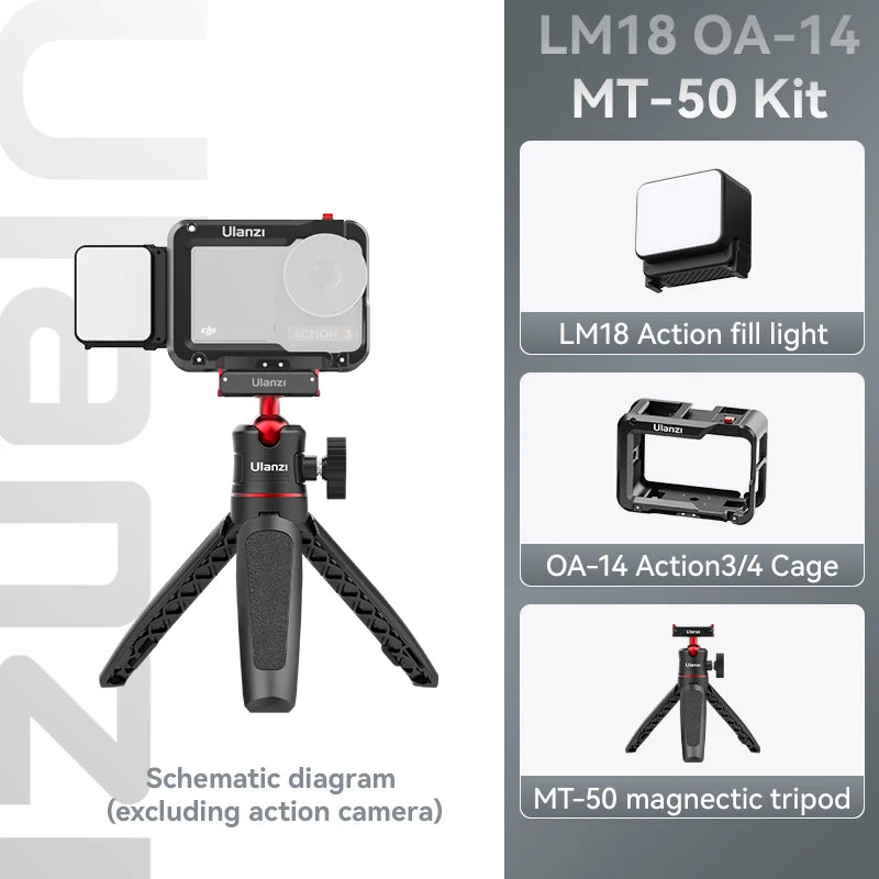 Ulanzi MT-50 Magnetic Tripod for Dji Osmo Action 5 4 3 Adjustable Underwater Selfie Stick Stand Mount Action Camera Accessories