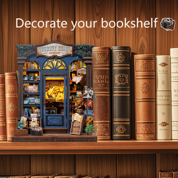 CUTEBEE Bookstore Book Nook with Light DIY Miniature Wooden Dollhouse for Decor Gift Bookshelf Insert Kit 3D Puzzle