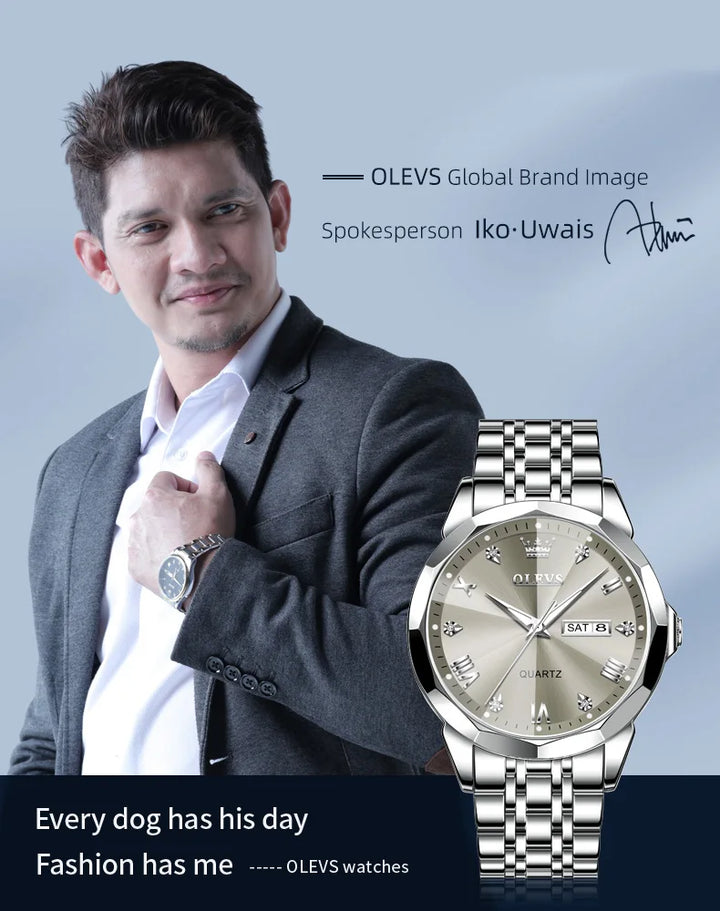 OLEVS Men's Watches Causal Fashion Original Quartz Watch for Man Waterproof Stainless Steel Luminous Date Week Trend Dress Reloj