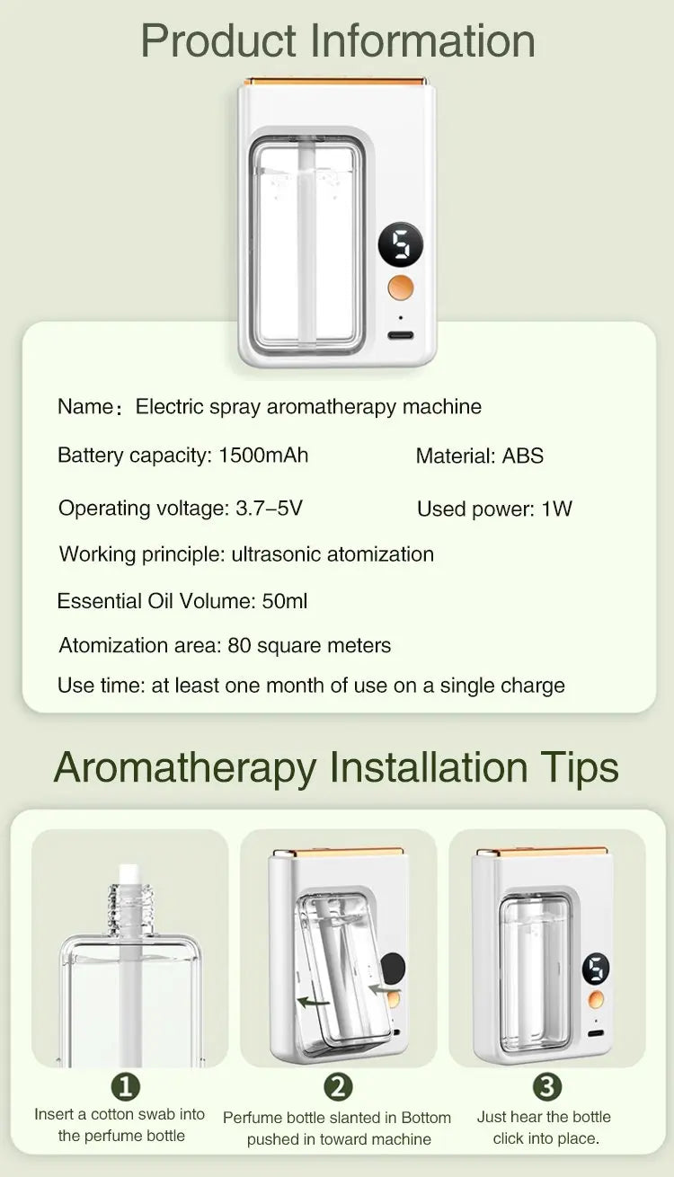 50ML Automatic Home Fragrance Machine Essential Oil Diffuser Nebulizer Perfume Scent Machine for Kitchen and toilet deodorizatio
