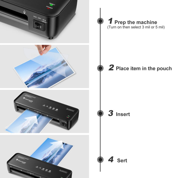 BONSAII 9" 4-in-1 Laminator with Never Jam Tech, Ideal for Docs & Photos - Includes 40 Sheets, Great for Home, Office, & More