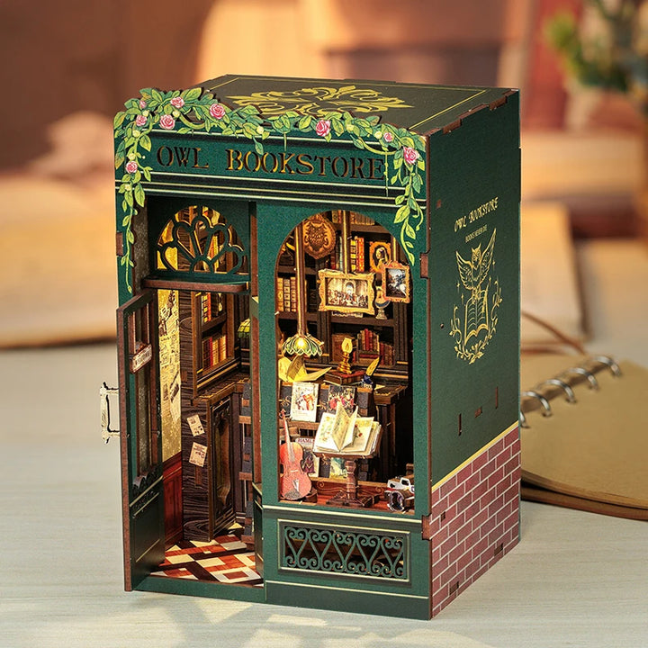 CUTEBEE Bookstore Book Nook with Light DIY Miniature Wooden Dollhouse for Decor Gift Bookshelf Insert Kit 3D Puzzle