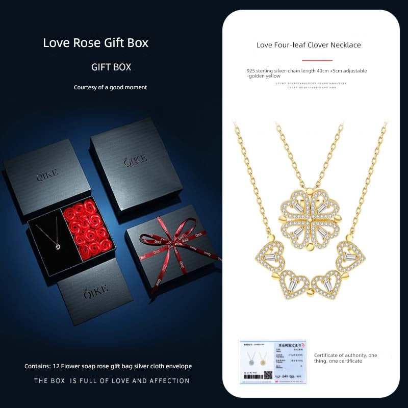 Valentine's Day Sterling Silver Necklace Girl Pendant Clover