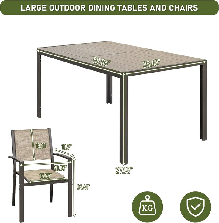 7 Piece Patio Dining Set Outdoor Furniture Set with Weather Resistant Table and 6 Stackable Textilene Chairs for Garden,