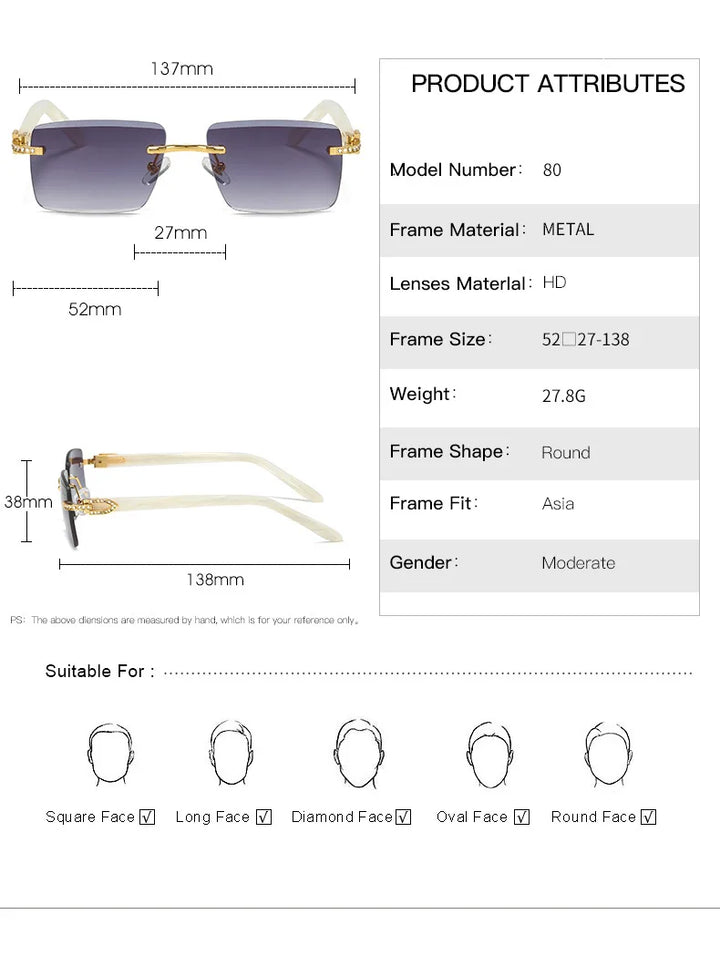 Luxury Brand Diamond Acetate Frame Square Sunglasses For Men Trendy Rimless Rectangle Sun Glasses Oculos De Sol Masculino