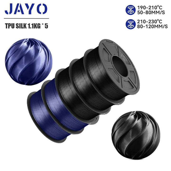 JAYO 5Rolls JAYO TPU SILK 98A 3D Filament Flexible 1.75mm+/-0.02mm 3D Printer SILK Texture Smooth High Quality New Fast Shipping