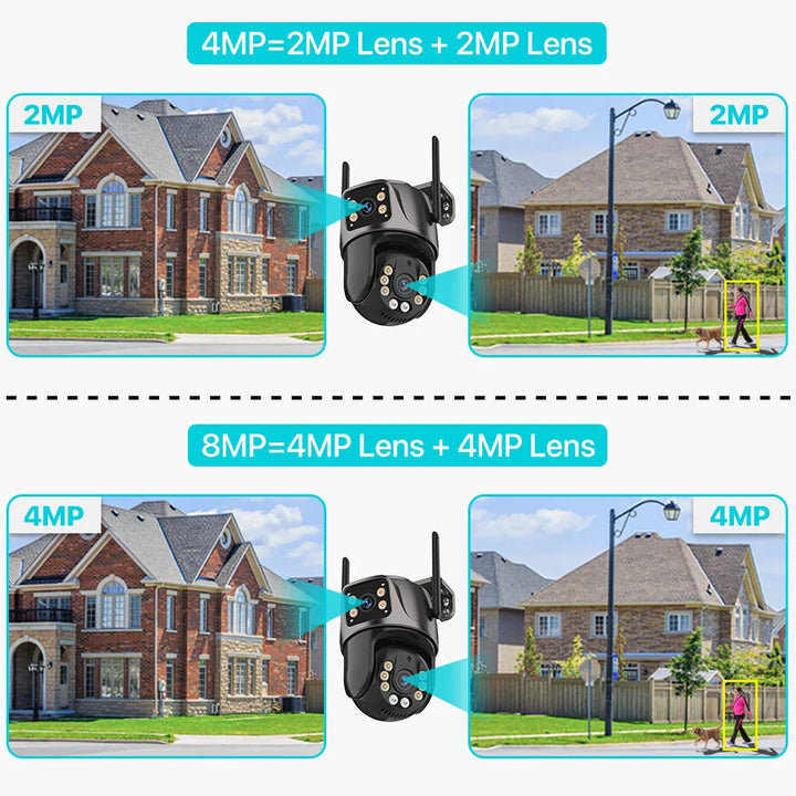 4K 8MP HD Wifi PTZ Camera Outdoor 4MP Dual Lens Dual Screen AI Auto Tracking IP Camera CCTV Audio Video Surveillance P2P iCSee