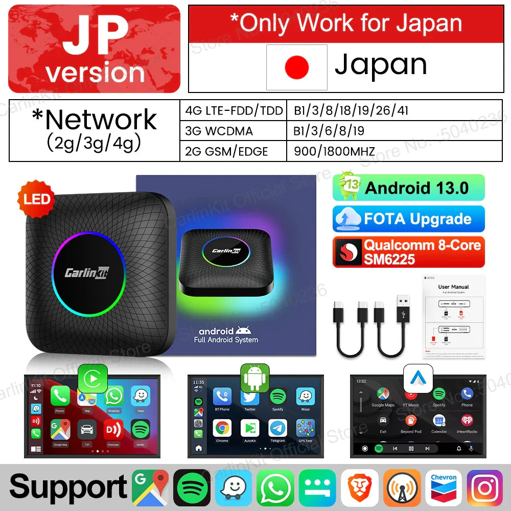 Android 13 CarlinKit CarPlay AI Box Qualcomm SM6225 Wireless CarPlay Android Auto Smart TV Box For Netflix YouTube FOTA Upgrade