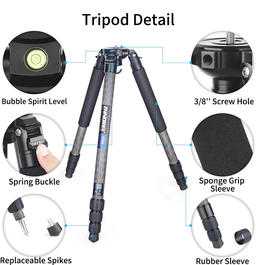 INNOREL RT80C Carbon Fiber Camera Tripod Professional Birdwatching Heavy Duty Tripod 75mm Bowl Adapter for DSLR Video Camcorder