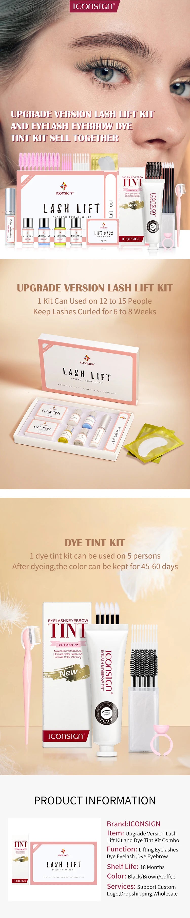 ICONSIGN Upgrade Version Lash Lift Kit and New Eyelash Eyebrow Tint Kit Eyelash Lifting Dye Eyelash Brow Beard Eye Makeup Tools
