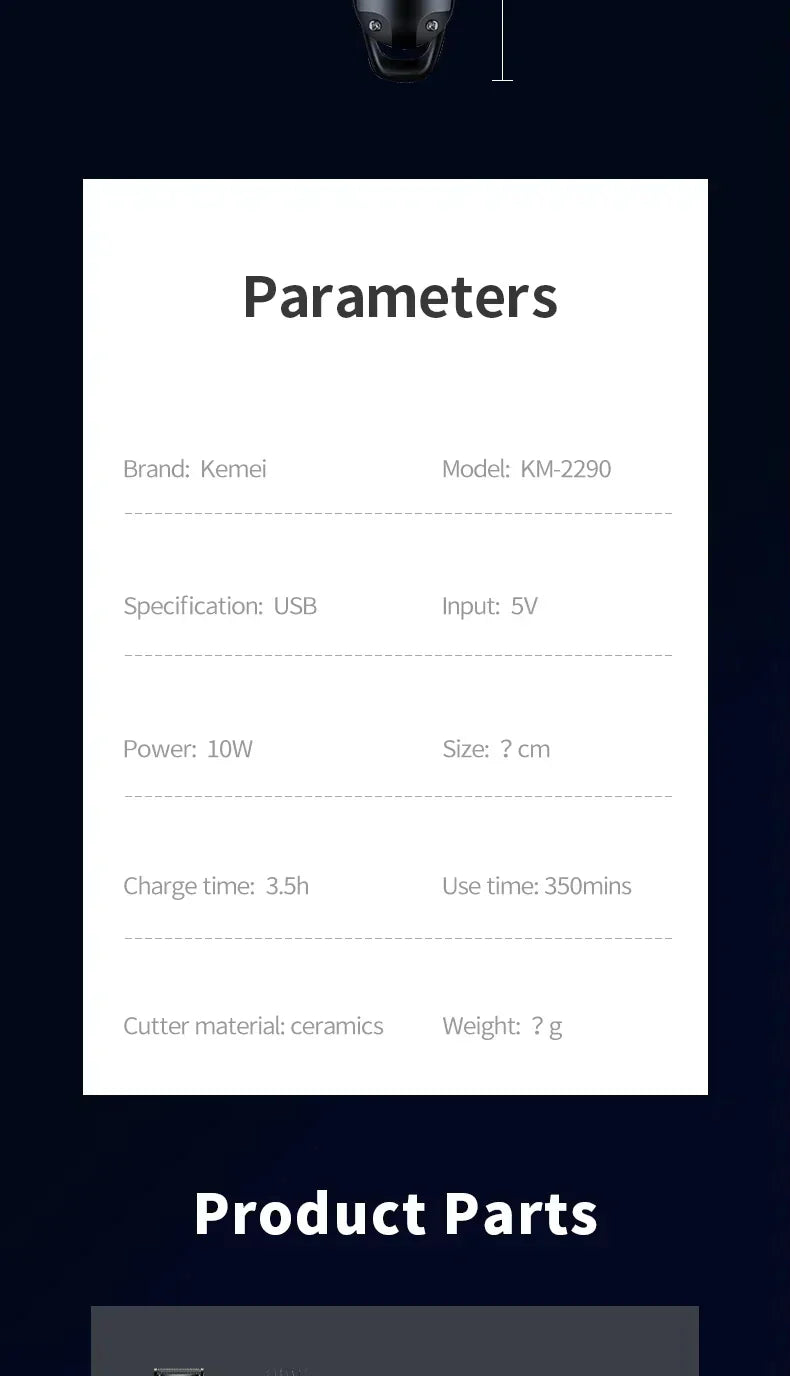 Kemei KM-2290 KM-1113 KM-2026 professional Electric hair clipper kit Men's Shaver Cordless Barber Hair Trimmer USB beard Razor