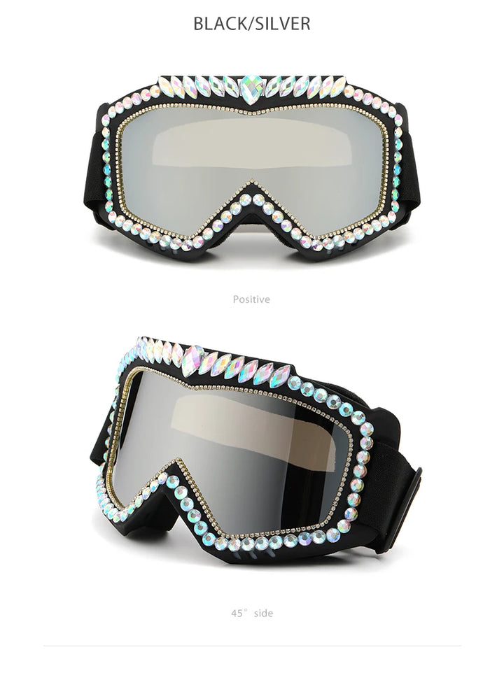 Steampunk Oversized Diamond Ski Sunglasses Goggle Women Men Snowing Sport Sun Glasses Luxury Rhinestone Eyeglasses De Sol Hombre