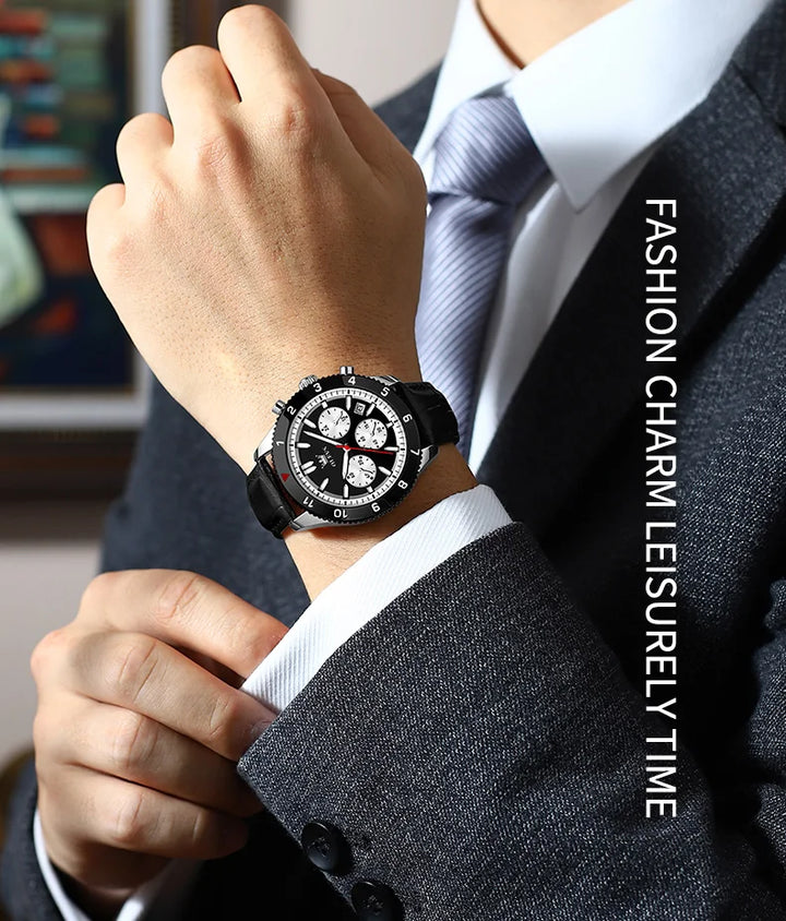OLEVS Original Quartz Watch for Men Leather Strap Chronograph Calendar Waterproof Luminous Men's Wristwatches Relógio Masculino
