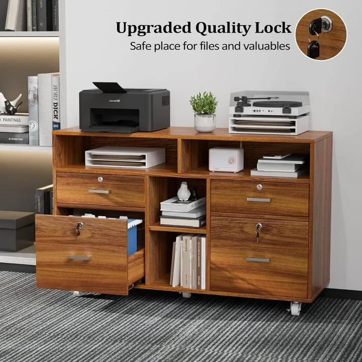 Wide 4-Drawer Office File Cabinet with Lock
