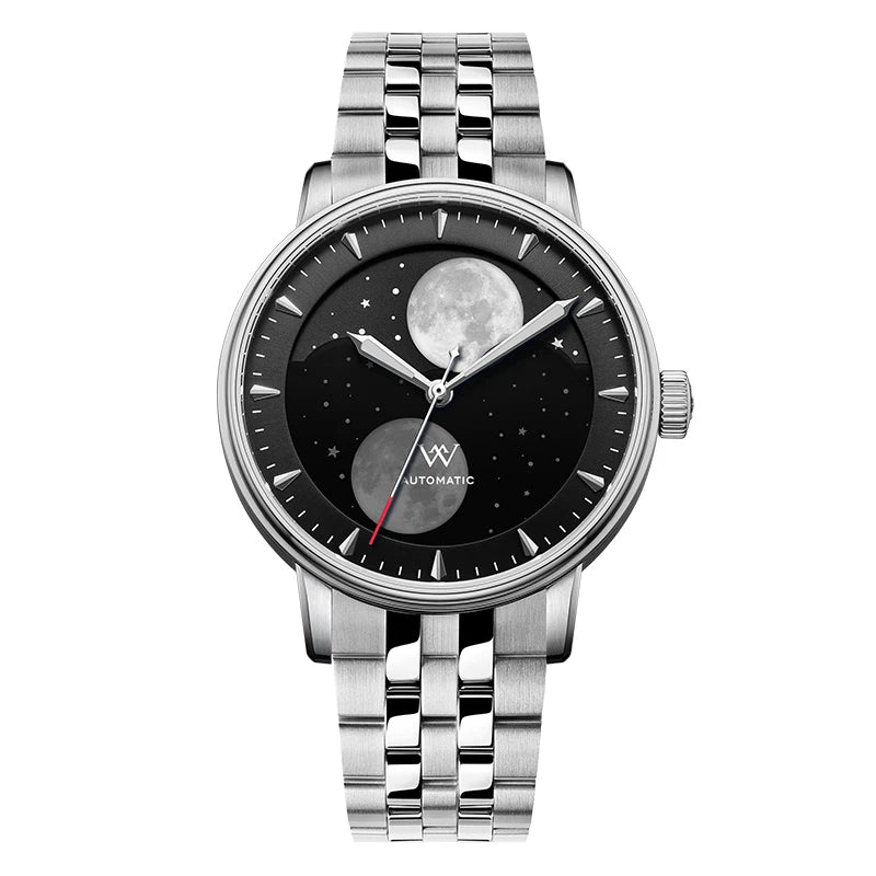 WM Watch Welly Merck Automatic Mechanical Watches Men Lunar Moon Phase Sapphire Waterproof Man Luminous Twin Moons Watch WM142